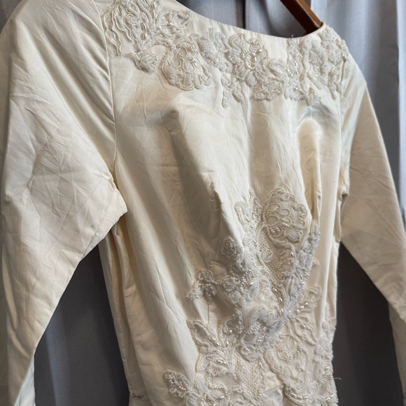 Vintage Handmade Cream Beaded Dress Button Back XS Wedding 50s - 60a Rare Read - Picture 14 of 16